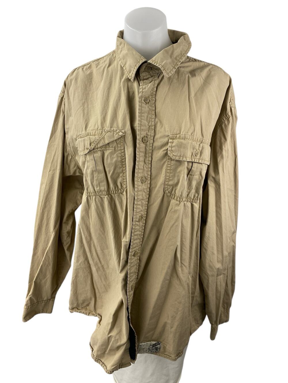 Old Navy Women's Brown Tan Collared Long Sleeve Oversized Pockets Shirt Top XL